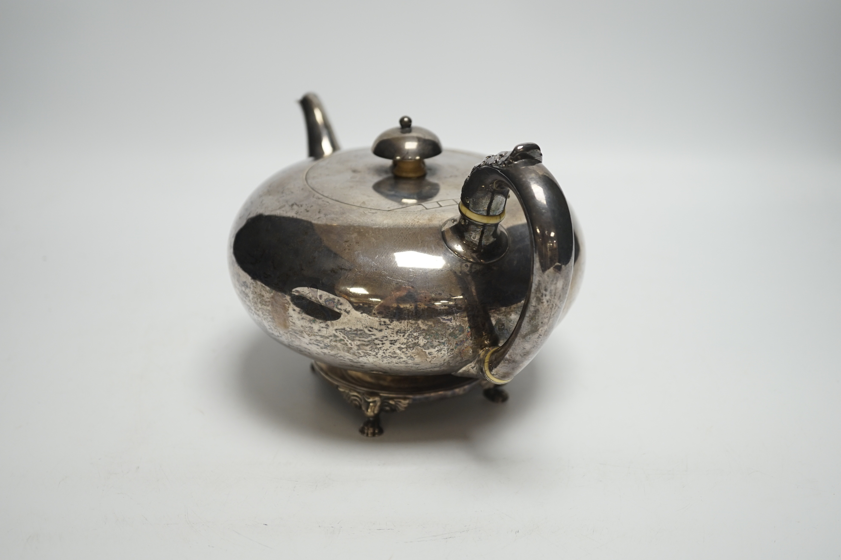 A William IV squat circular silver teapot, Robert Garrard II, London, 1832, gross weight 25.5oz CITES Submission reference: RAE87R61